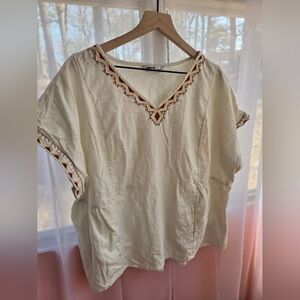 Sonoma Cream Embroidered V-Neck Tunic Top